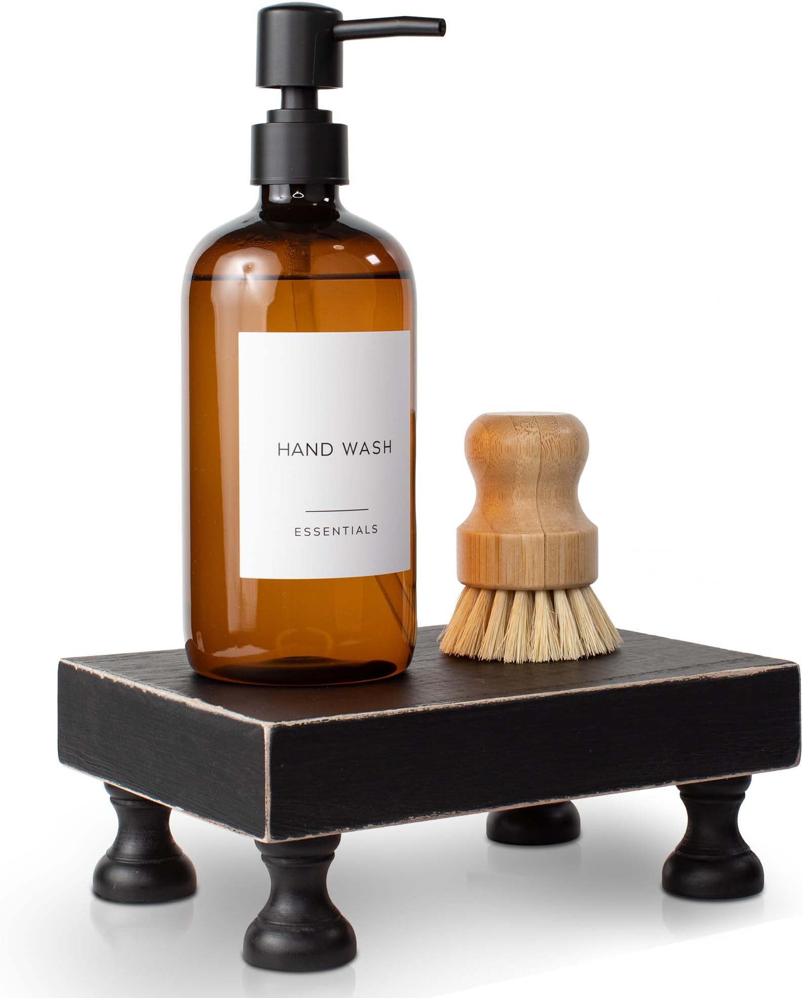 KIBAGA Decorative Black Wood Riser For Your Kitchen or Bathroom Farmhouse Decor - Beautiful Pedestal Stand Uniquely Displays Your Decorations - The Perfect Wooden Tray to Enhance Your Home Decor