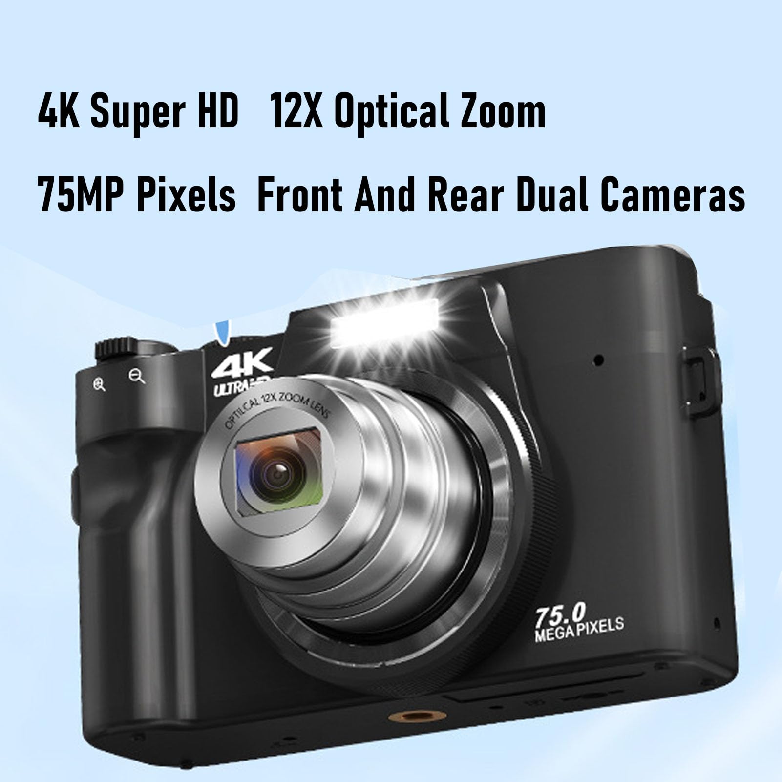 4K 光学ズームカメラ Amazon | MENDUNER 4K デジタルカメラ、75MP センサー 12X 光学ズーム