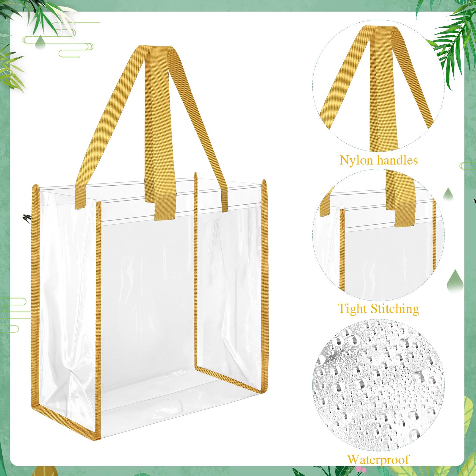 Paterr Transparente Kunststoff-Tragetaschen, 25,4 x 25,4 x 10,2 cm, Stadion-zugelassen, Geschenktüten mit Griffen, für Damen, Sport, Arbeit, Reisen, 20 Stück