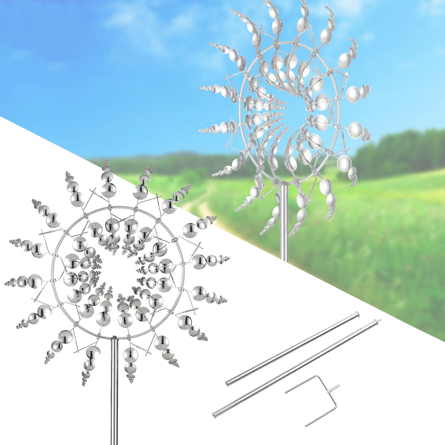 Moulin à Vent en Métal 3D, 30cm Sculpture avec Piquet de Jardin en Métal | pour Terrasses Extérieures, pour Patio Pelouse & Jardin Décoration Ornementale