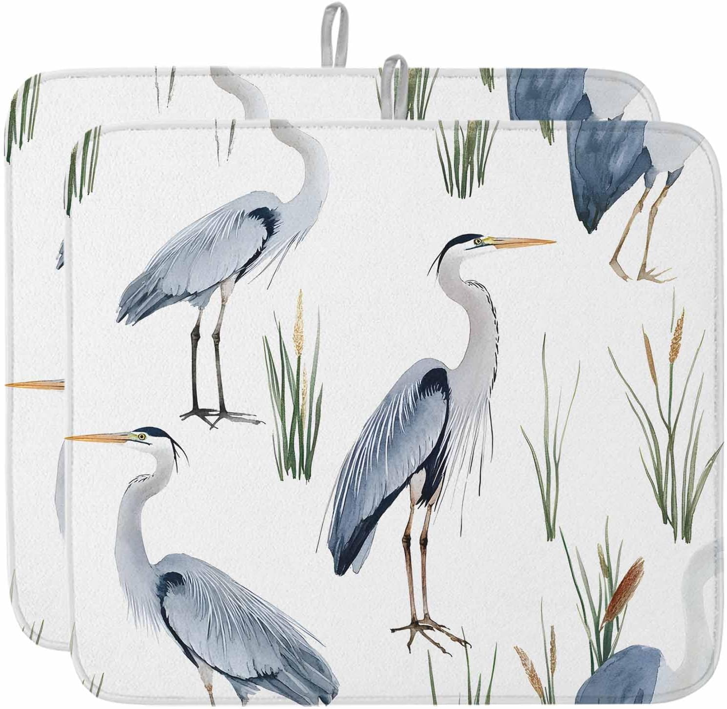 Dish Drying Mat Set of 2 Watercolor Animal Microfiber Absorbent Reusable Washable Dish Drying Rack Mat Bird Standing Coffee Mat for Coffee Maker Bar Kitchen Countertops 18x24inch