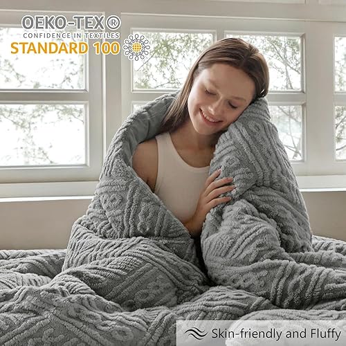 Miniatura 2 de Homelike Moment Juego de edredón mullido tamaño Queen, edredón gris cálido para invierno, tamaño Queen, juego de cama de 3 piezas