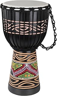 Tambor Djembe para Adultos, Tambor Africano 10'' x 20'' Cabezal de Piel de Cabra de Caoba Tambores de Mano para Principiantes (Negro)
