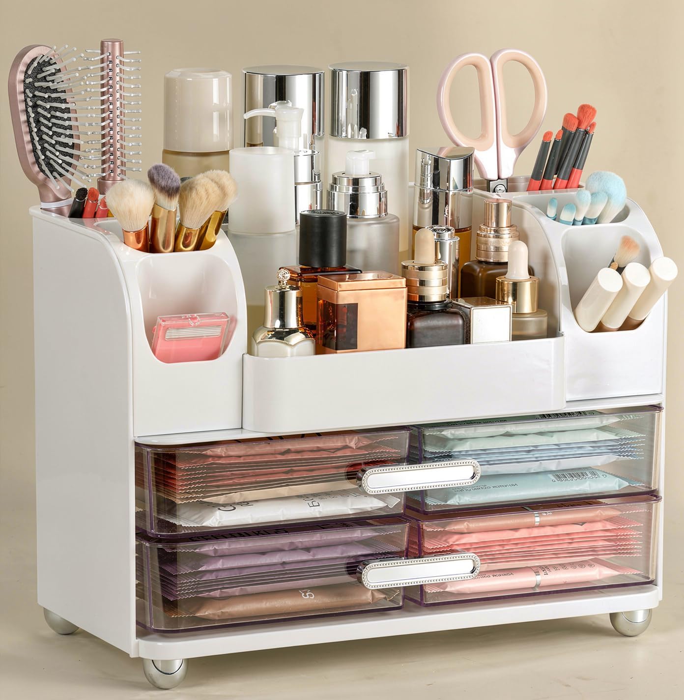 Large Makeup Organizer Countertop with Drawers, Make Up Organizer for Vanity, Makeup Storage Organizer Countertop Makeup Organizers for Skincare, White