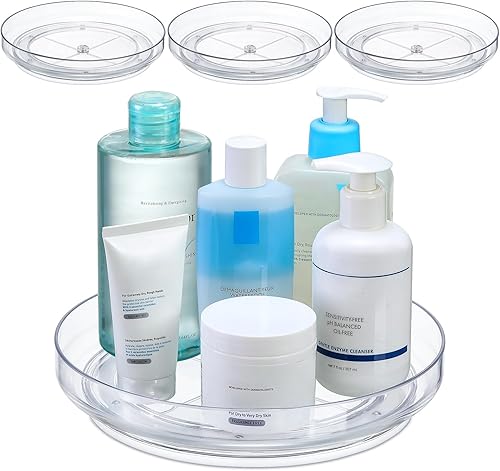 Miniatura 9 de Paquete de 2 soportes giratorios de acrílico transparente de 9 pulgadas, organizador antideslizante para gabinetes, cocina, despensa, almacenamiento