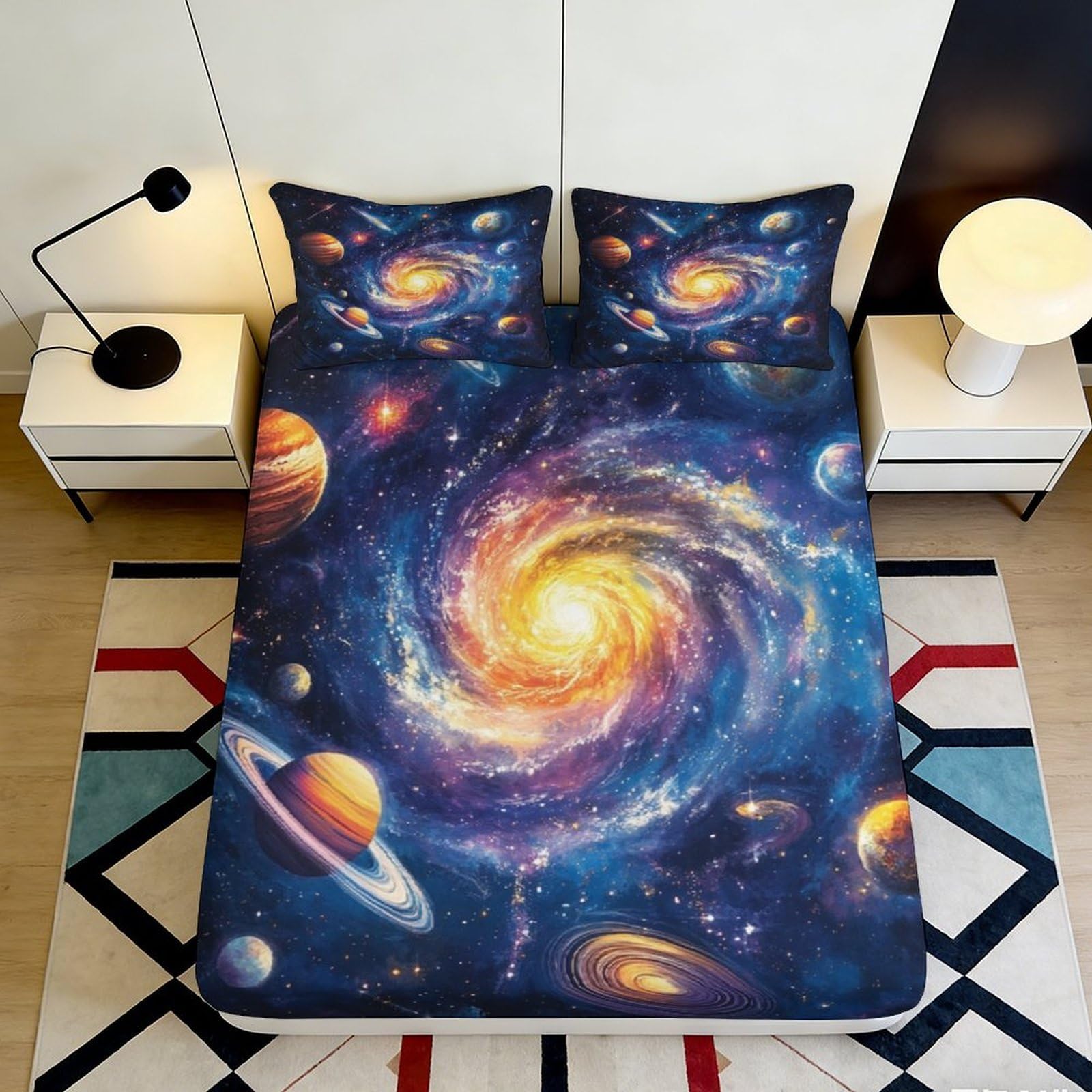 3D Printed Galaxy Starry Sky Fitted Sheet Microfiber Soft Breathable Cosmic Nebula Mattress Cover Bedroom Decor 160x200x25cm