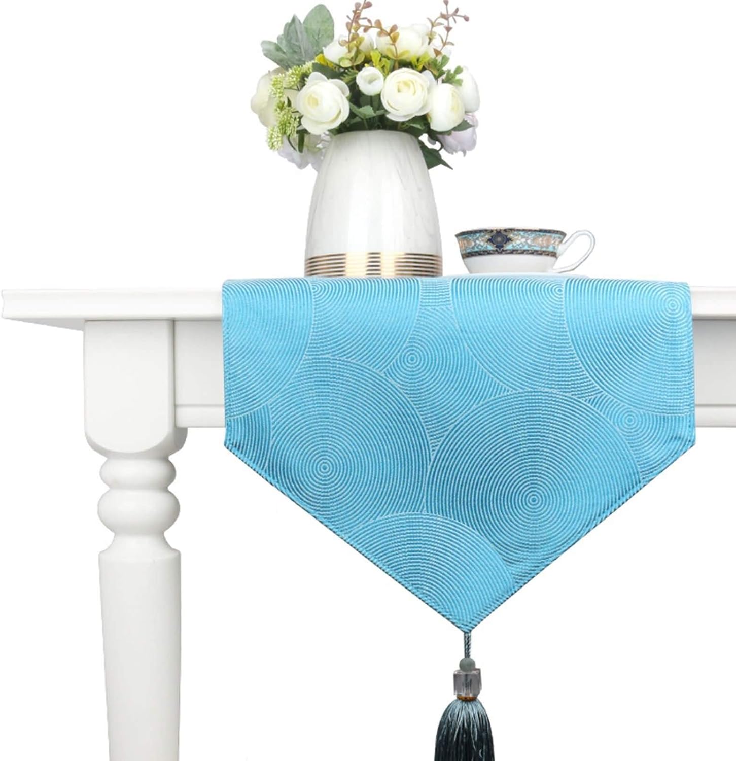 Rectangle Table Runner,35x228CM,Round and Tassel Pattern Home Decor Table Runner Cotton,Table Runner Yellow