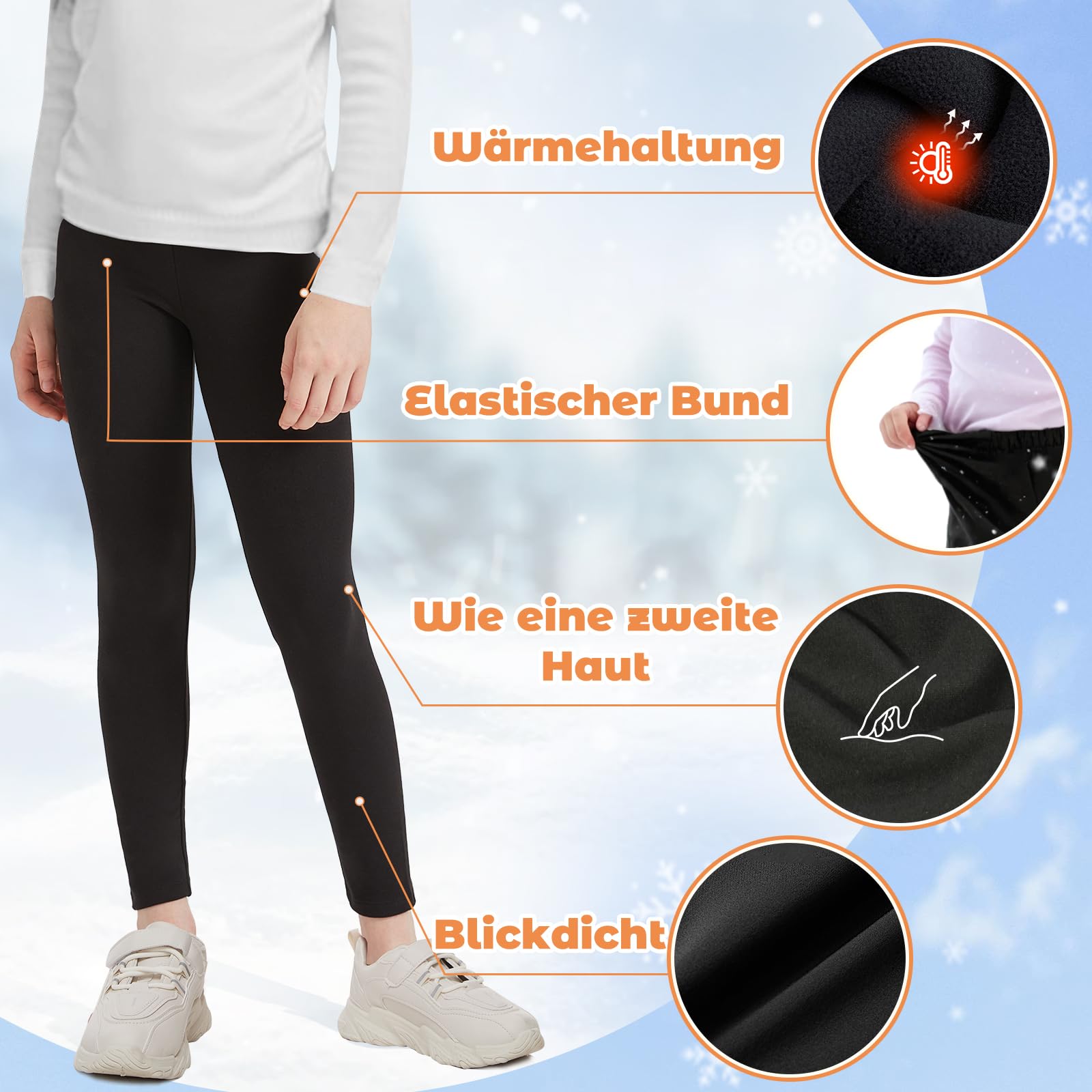 DDOBB 2er Pack Thermo Leggings Mädchen Gefütterte Winter Leggins Mit Fleece Kinder High Waist Thermounterwäsche Dicke Warm Lange Hose für Alltag