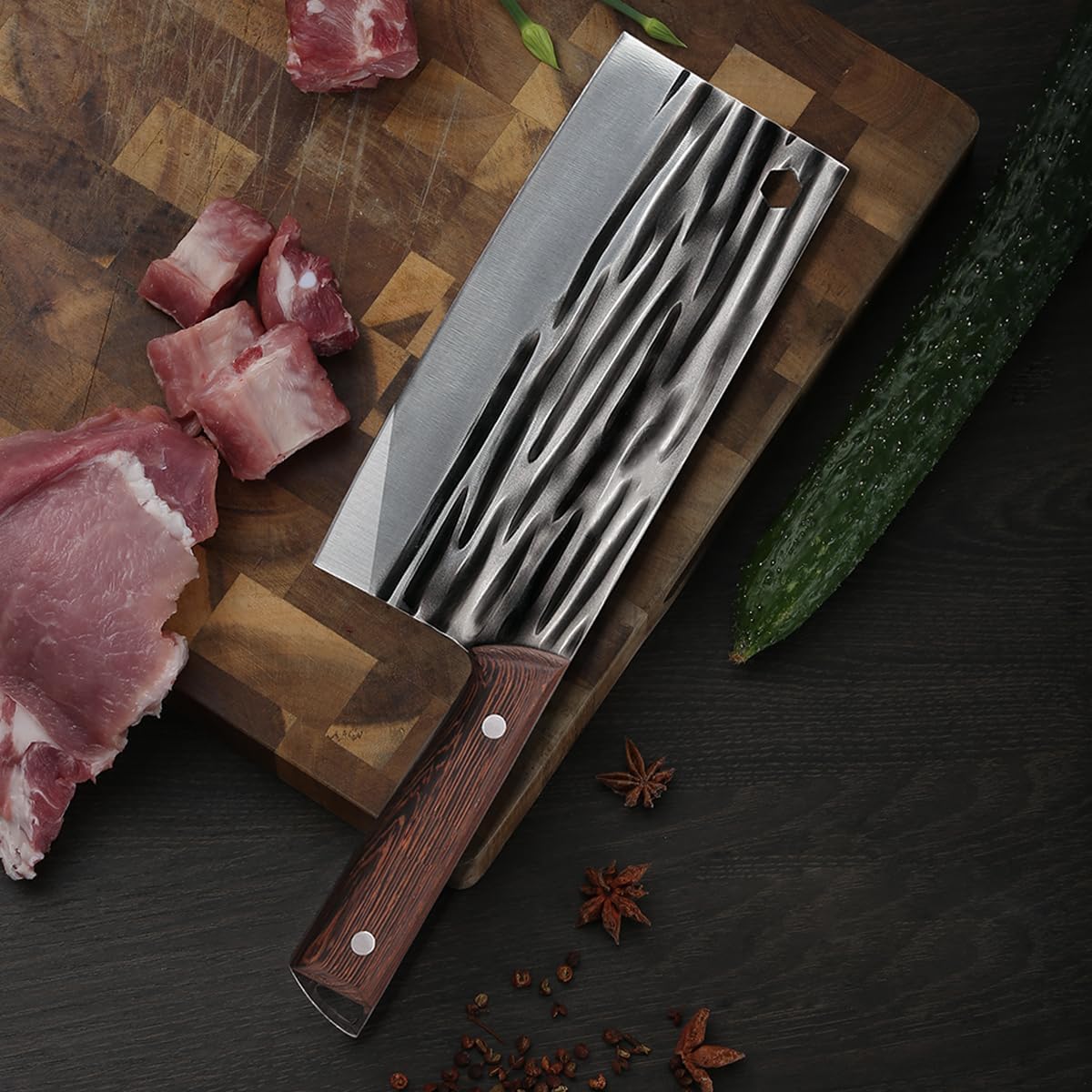 Ultra Forged Professional Butcher Knife, Handmade High-Carbon Clad Steel Boning Knife with Leather Sheath, Full Tang Pakkwood Handle - Multi-functional Meat Cleaver for Kitchen, Camping, BBQ, AS SHOW
