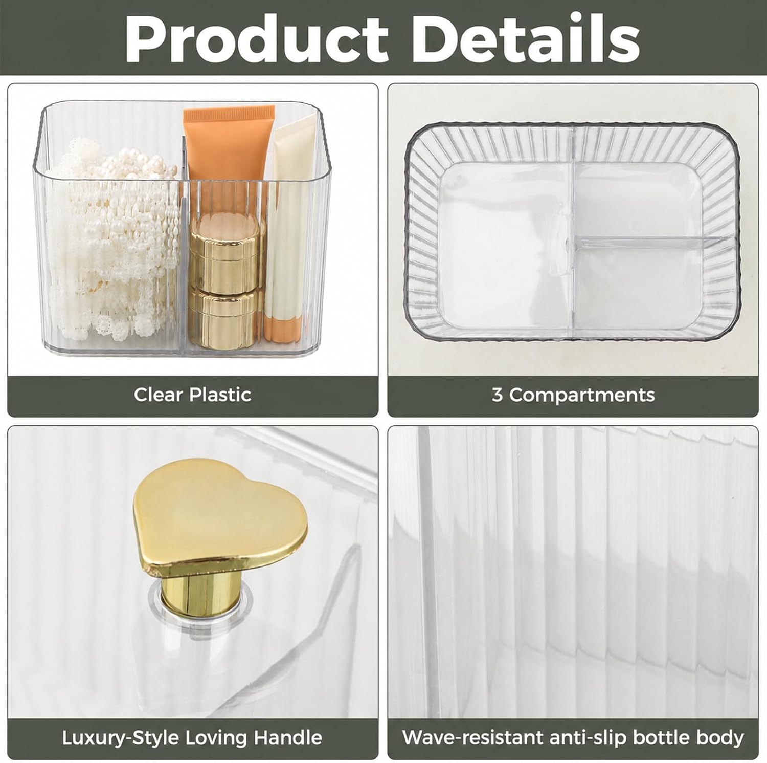 3 Slots Q Tip Holder for Bathroom, Clear Qtip Holder Dispenser