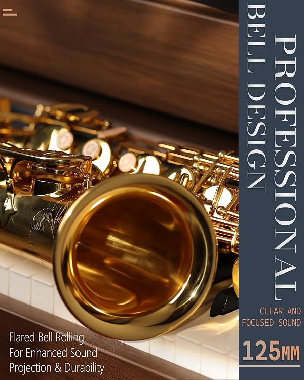 AKLOT Handcrafted E-Flat Alto Saxophone: Gold Brass Body with Clear, Balanced Tone, Secure Air Seal, Durable 23-Key System, Includes Stylish Case, Saxophone Cleaning Kit, Reeds & Gloves (BL-SF) by AKLOT - Image 4