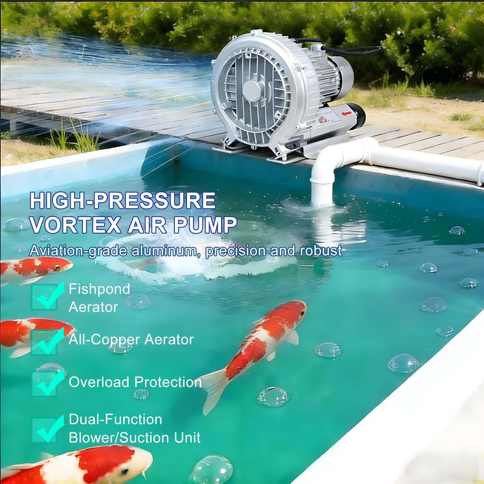 Bomba de aire de 90 W para oxigenación de acuarios, aireación de estanques, tratamiento de aguas residuales y ventilación, soplador industrial de doble propósito y bomba de succión