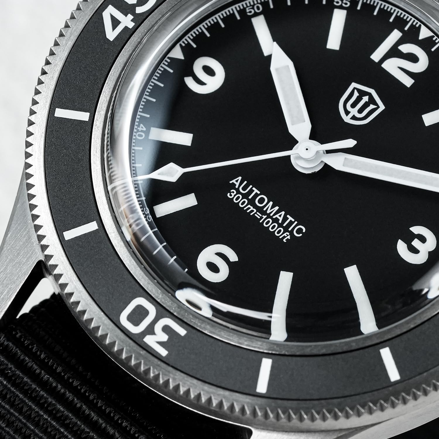 watchdives Orologio subacqueo da uomo, vintage, WD50 Fathoms NH35 NH38, 40 mm, vetro curvo, impermeabile fino a 300 m, quadrante nero con cinturino in nylon