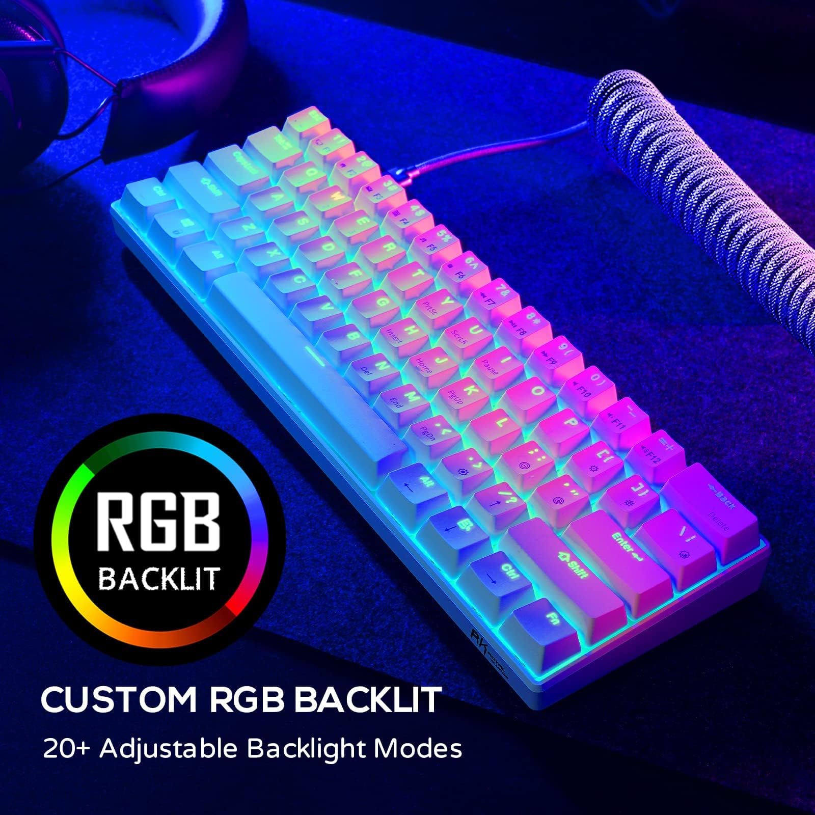 Rk Royal Kludge Rk61 2.4Ghz Wireless/Bluetooth/Wired 60% Mechanical Keyboard, 61 Keys Rgb Hot Swappable Brown Switch Gaming Keyboard With Software For Win/Mac