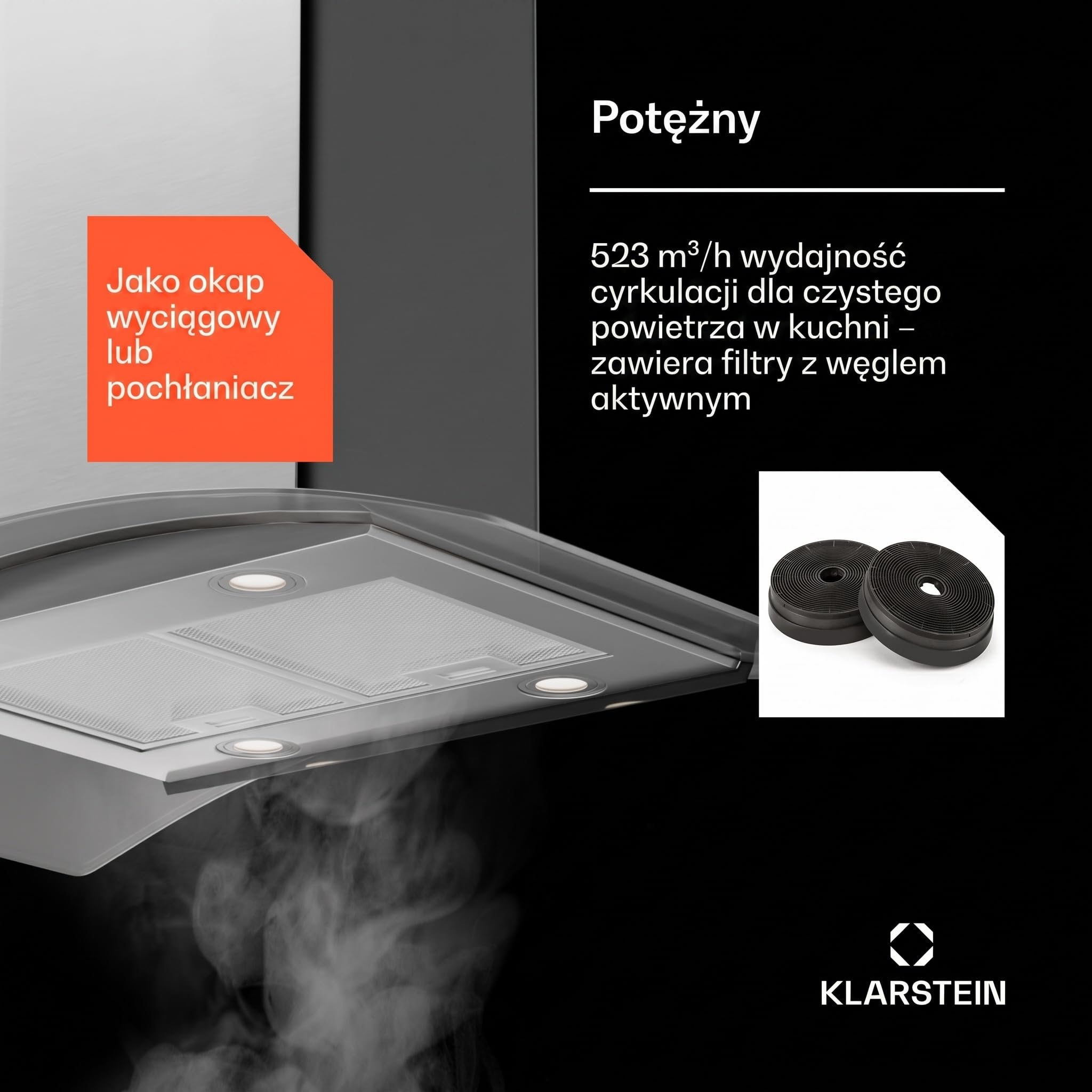 Klarstein Okap kuchenny 90 cm, z filtrem nadającym się do mycia w zmywarce, oświetleniem LED i sterowaniem dotykowym, cichy okap kuchenny z przepływem powietrza 600 m³/h, energooszczędne okapy ścienne