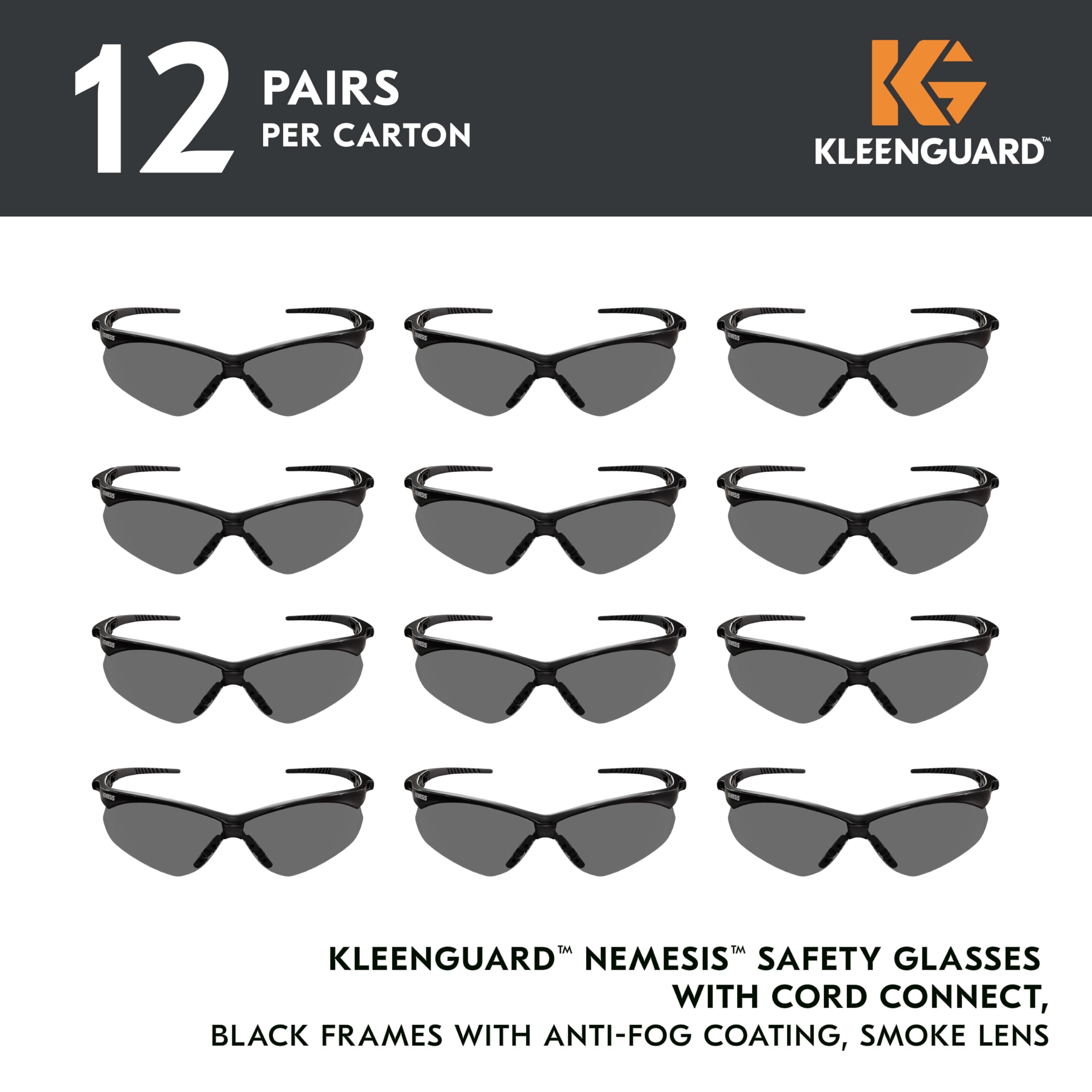 KLEENGUARD NEMESIS SAFETY GLASSES BLACK SMOKE MIRROR LENS GRAY SUNGLASSES 25688