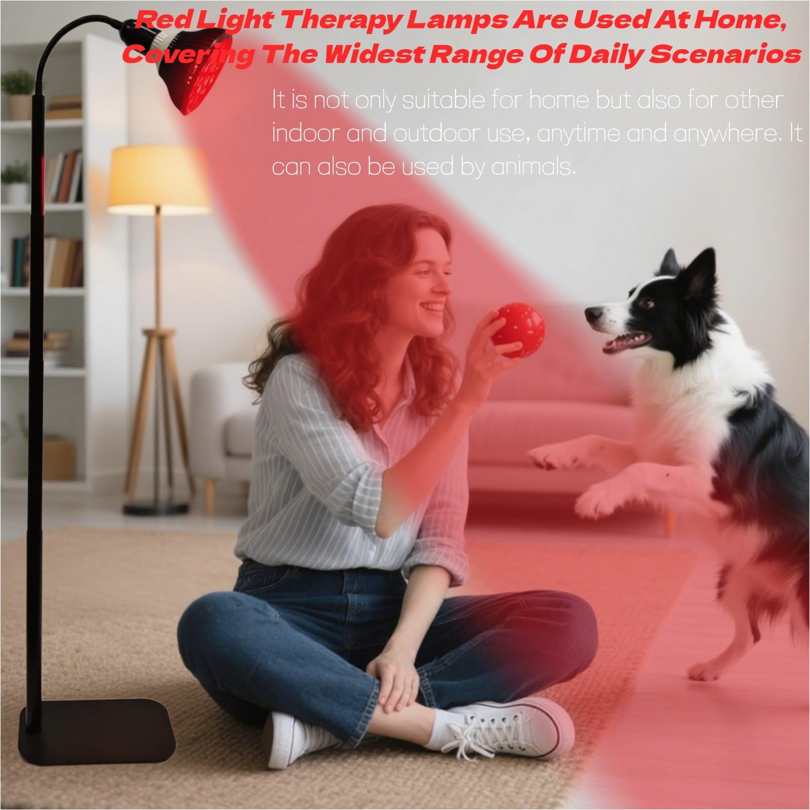 Lampe de luminothérapie rouge infrarouge 660 nm et 850 nm avec support et angles réglables pour le visage et le corps – 54 W, 18 LED, minuterie de 5 à 30 minutes, 5 niveaux de luminosité avec lunettes