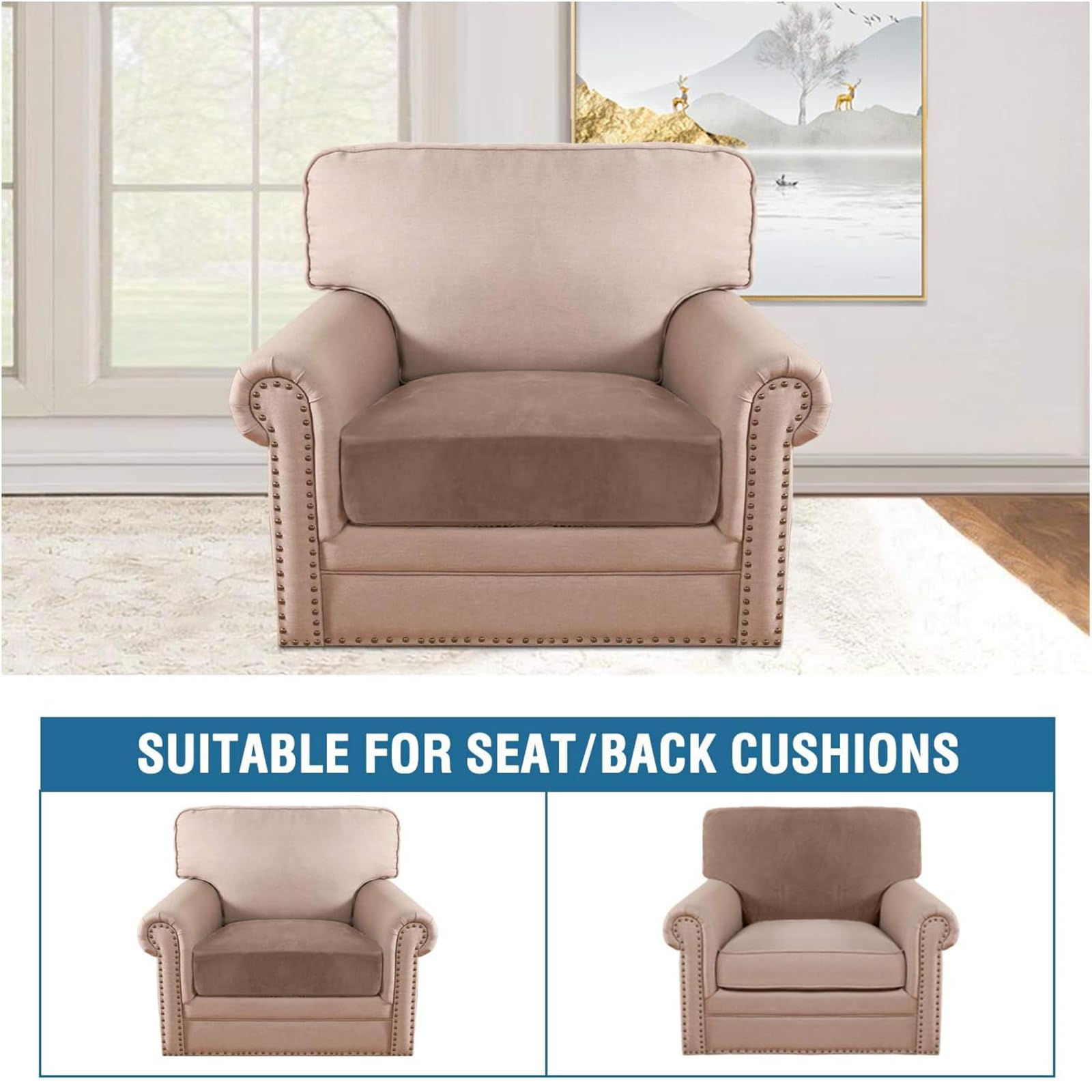 BXFUL Stretch Velvet Sofa Seat Cushion Cover, Removable Sofa Couch Covers with Elastic Bottom - Image 3
