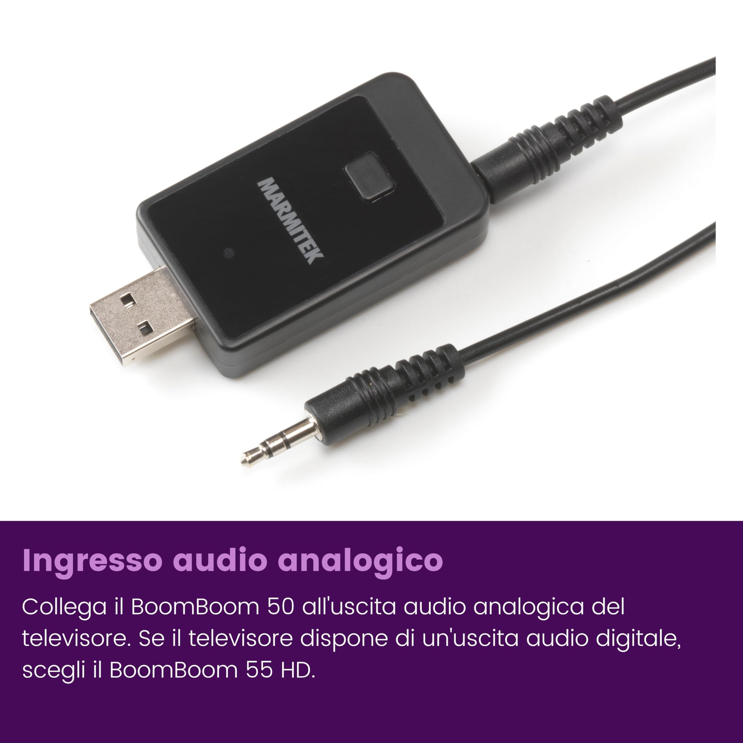 Marmitek BoomBoom 50 - Trasmettitore Bluetooth TV per cuffie USB Audio