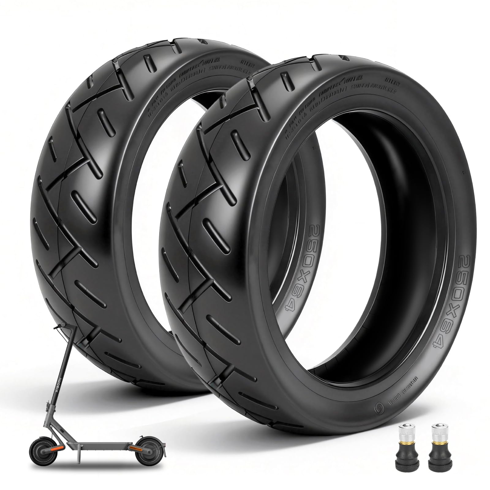 250 x 64 CST Pneu tubeless pour scooter électrique Xiaomi 4 Ultra - 10" - Pneu de rechange sans chambre à air avant/arrière - Avec buse d'air (CST Tubeless x 2)