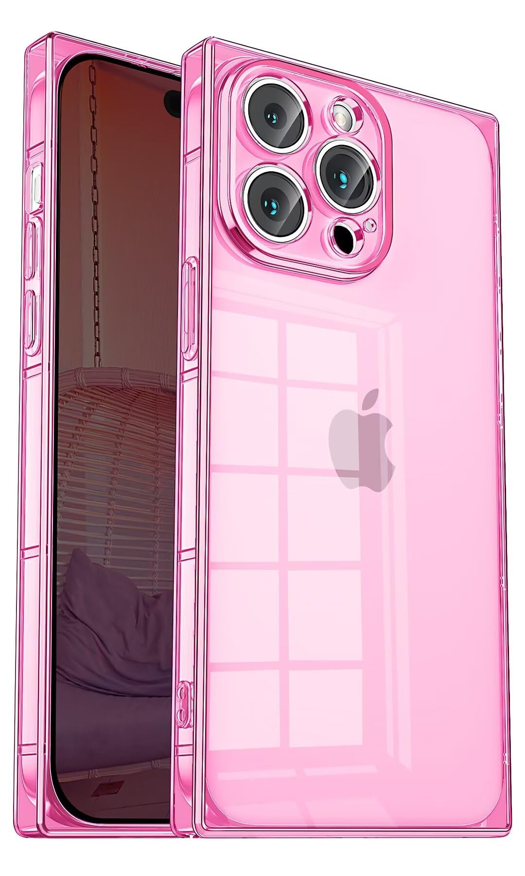 Tzomsze Case Compatible with iPhone 15 Pro Max Clear Case,Camera Protection,Reinforced Corners TPU Cushion,Slim Silicone Shockproof Case Cover for Women Girls 6.7 inch-Crystal Black…-Crystal Pink