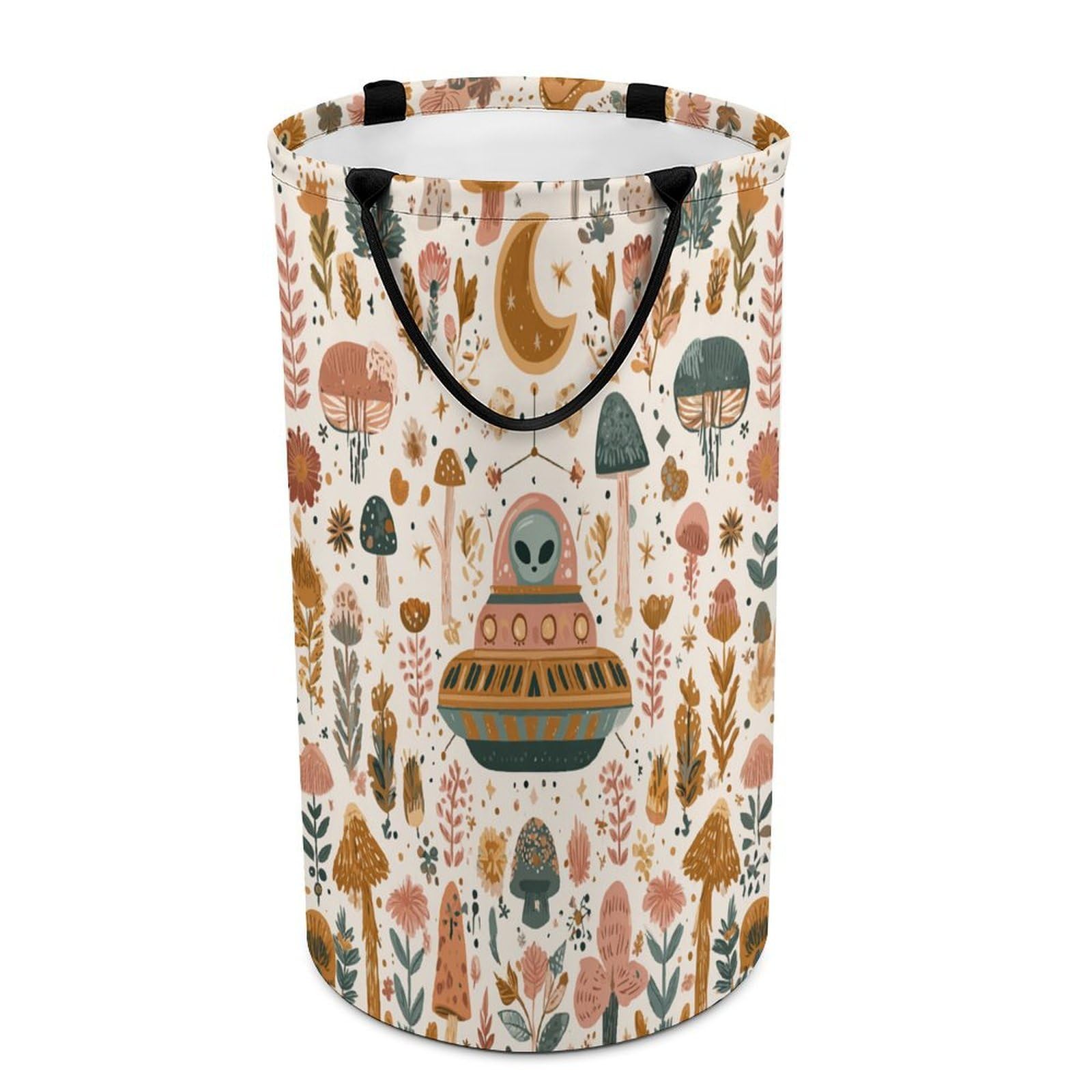 LUYYSKY Cute Abstract Alien Spaceship Versatile Storage Laundry Basket, Funny Watercolor Moon Botanical Plants Mushroom Floral Large Capacity Bathroom Hamper With Handle
