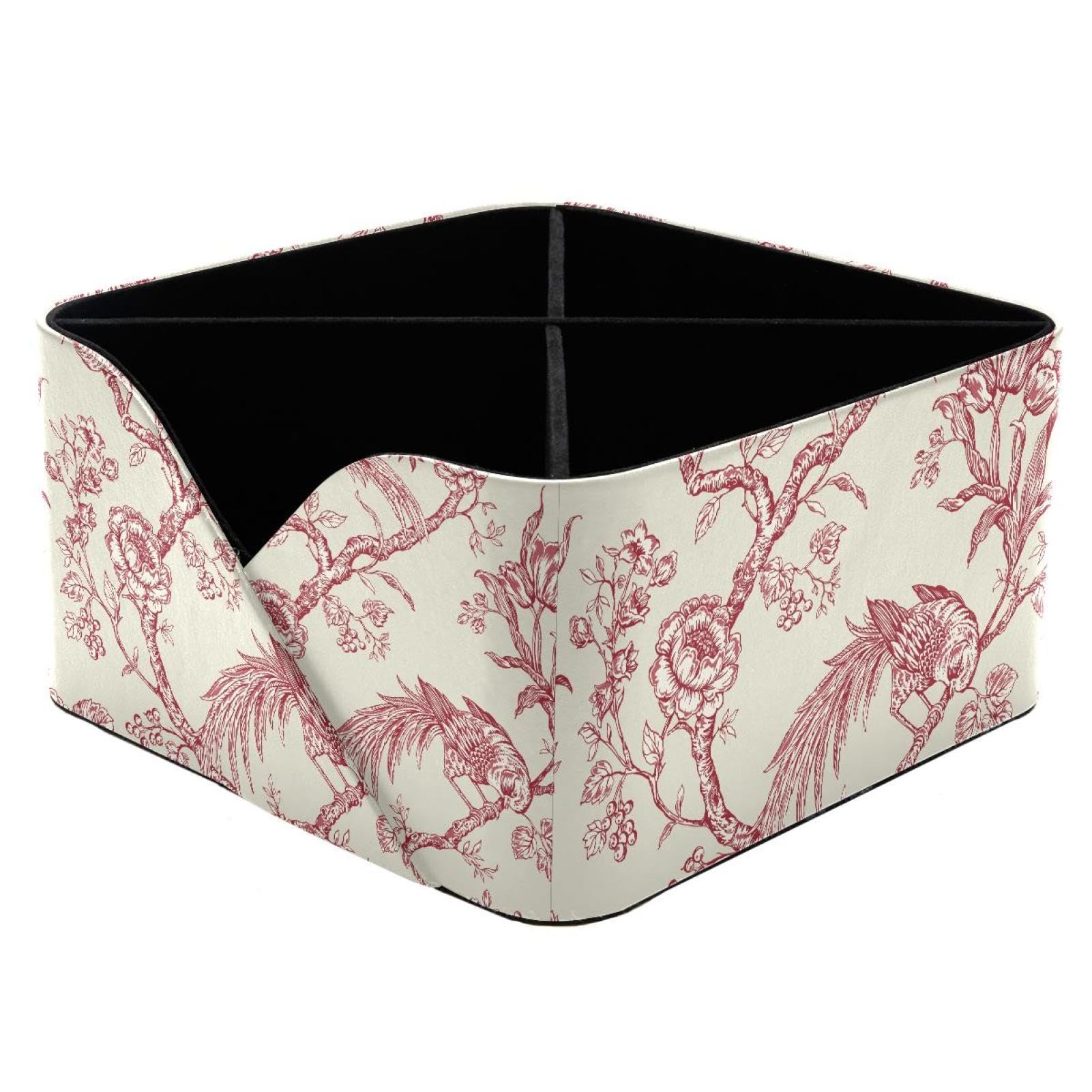 KengjuTesu Birds Pattern Desktop Organizer Pen Holder, Rectangular Pencil Cup for Office, Study and Makeup Stations