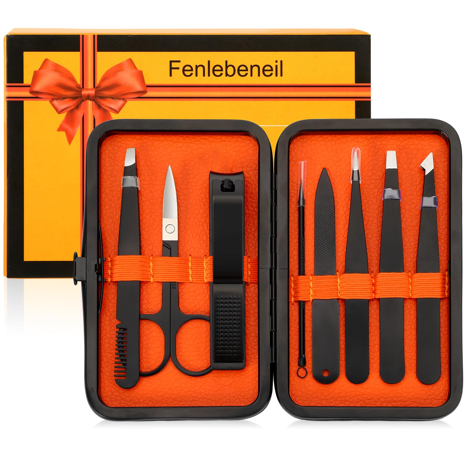 Pinzette di precisione per sopracciglia,Pinzetta e Tagliaunghie Set,Manicure con pinzette, Precisione Pinzette di Kit da viaggio per la cura degli Uomo Grooming Kit,9 pezzi, in acciaio inossidabile