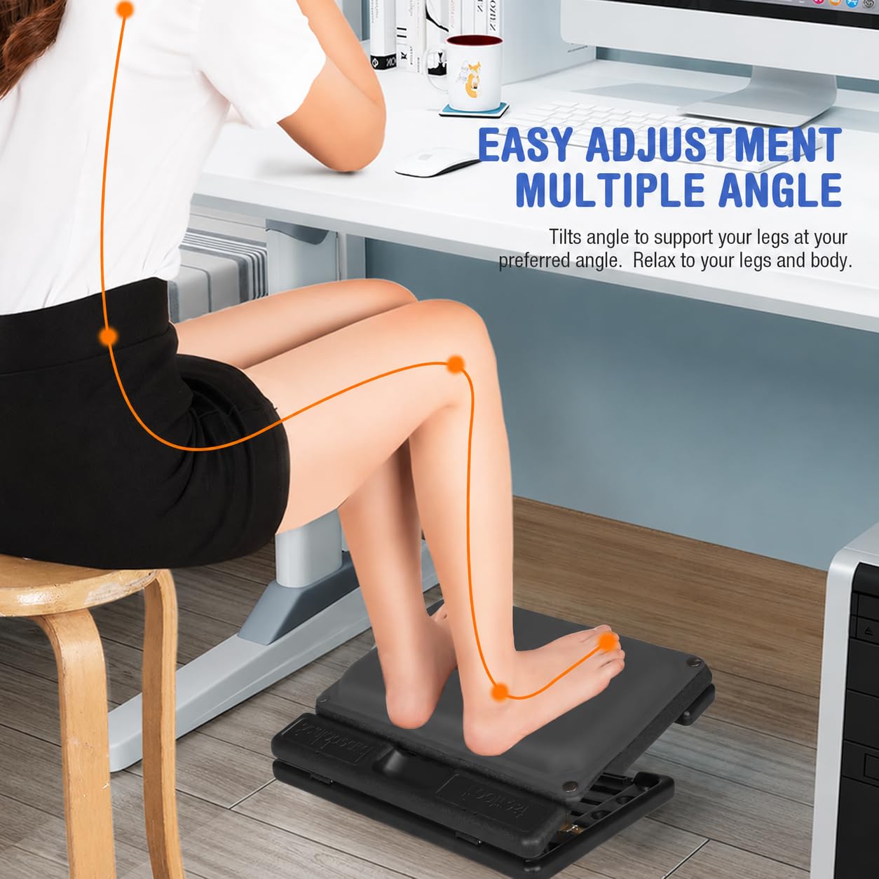 Reposapiés para debajo del escritorio en el trabajo, 4 niveles de altura ajustable, reposapiés ergonómico plegable para oficina, juegos, computadora, reposapiés de escritorio suave y