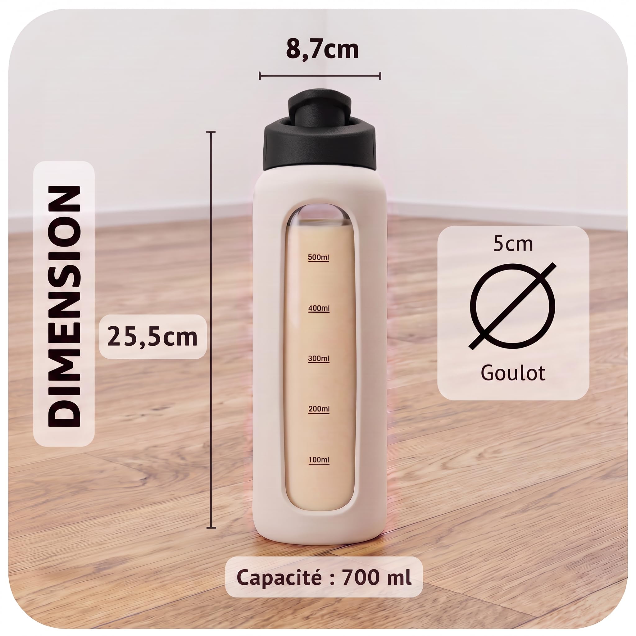 Lot de 3 Shakers Protéinés en Verre – 700ml avec Bille Mélangeuse Spiralée – Pastel Lilas, Vert et Beige – Sans BPA, Étanche, Idéal Fitness & Musculation