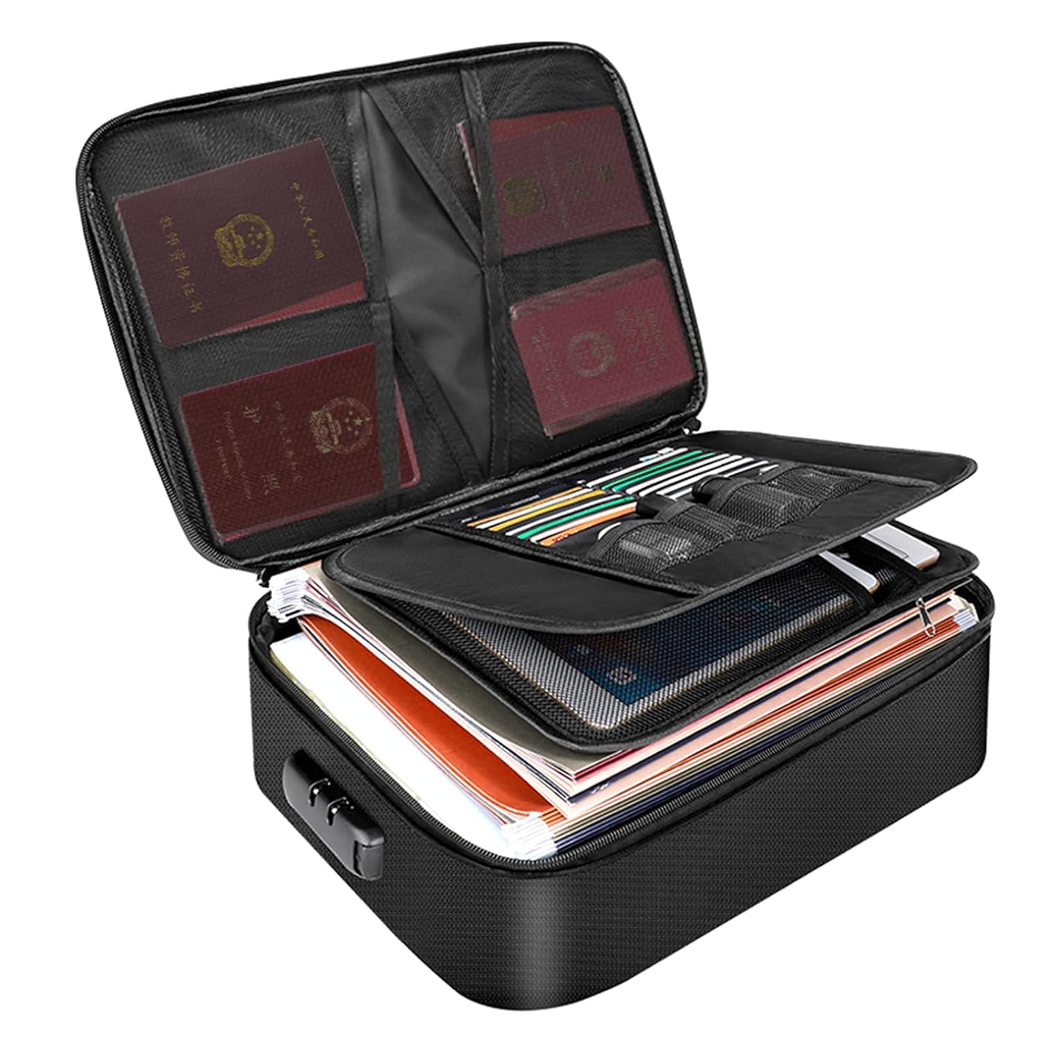 earthcone Multi-Layer Storage Bag Travel Safe Bag Designed with 3 Layers, 4 Passport Mesh Bags, 16 Card Slots, 4 U Disk Pockets, 7 Folder Layers and 1 Main Pocket with Password Lock Zipper (1Pcs)-picture-33