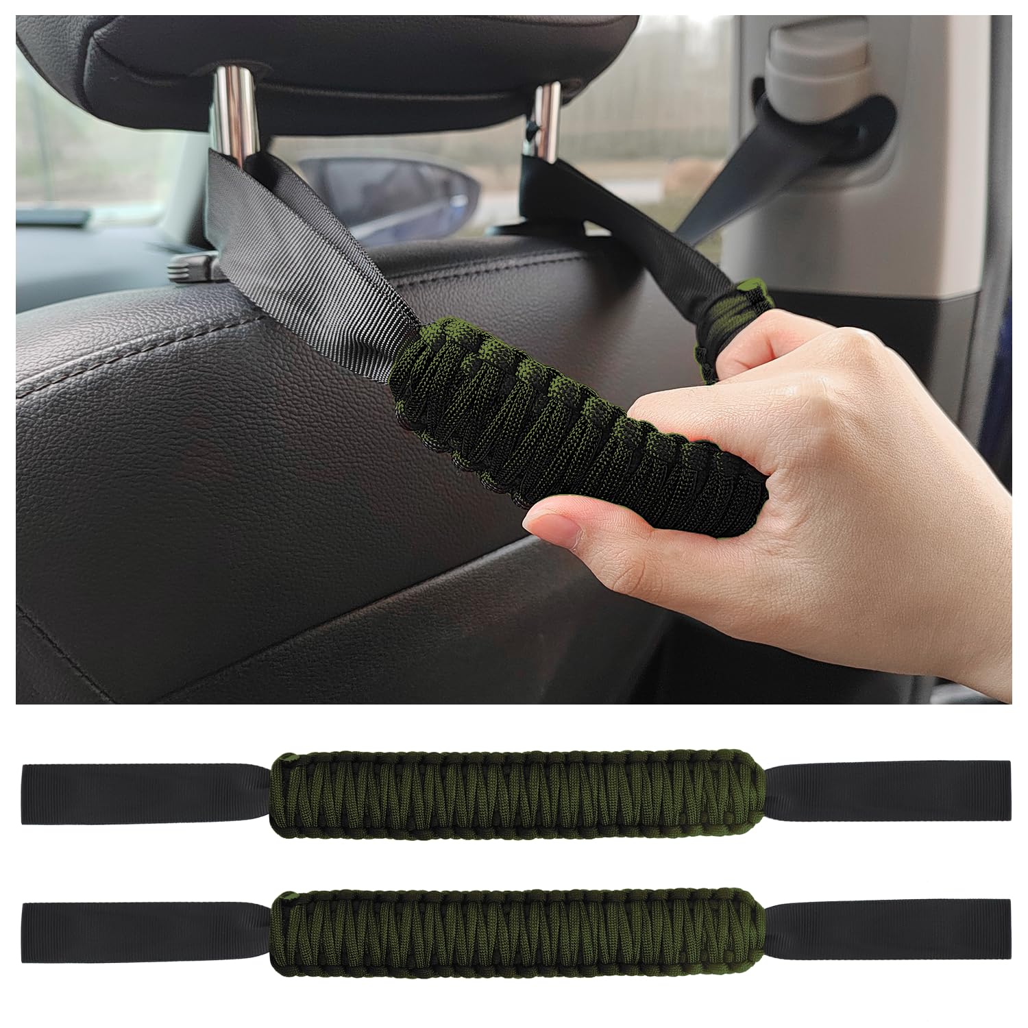 2PCS Headrest Grab Handle for Cars,Removable&Durable Rear Seat Grab Handles for Trucks Cars SUVs Pickups,Universal Interior Car Accessories for Car Decorations (Green)