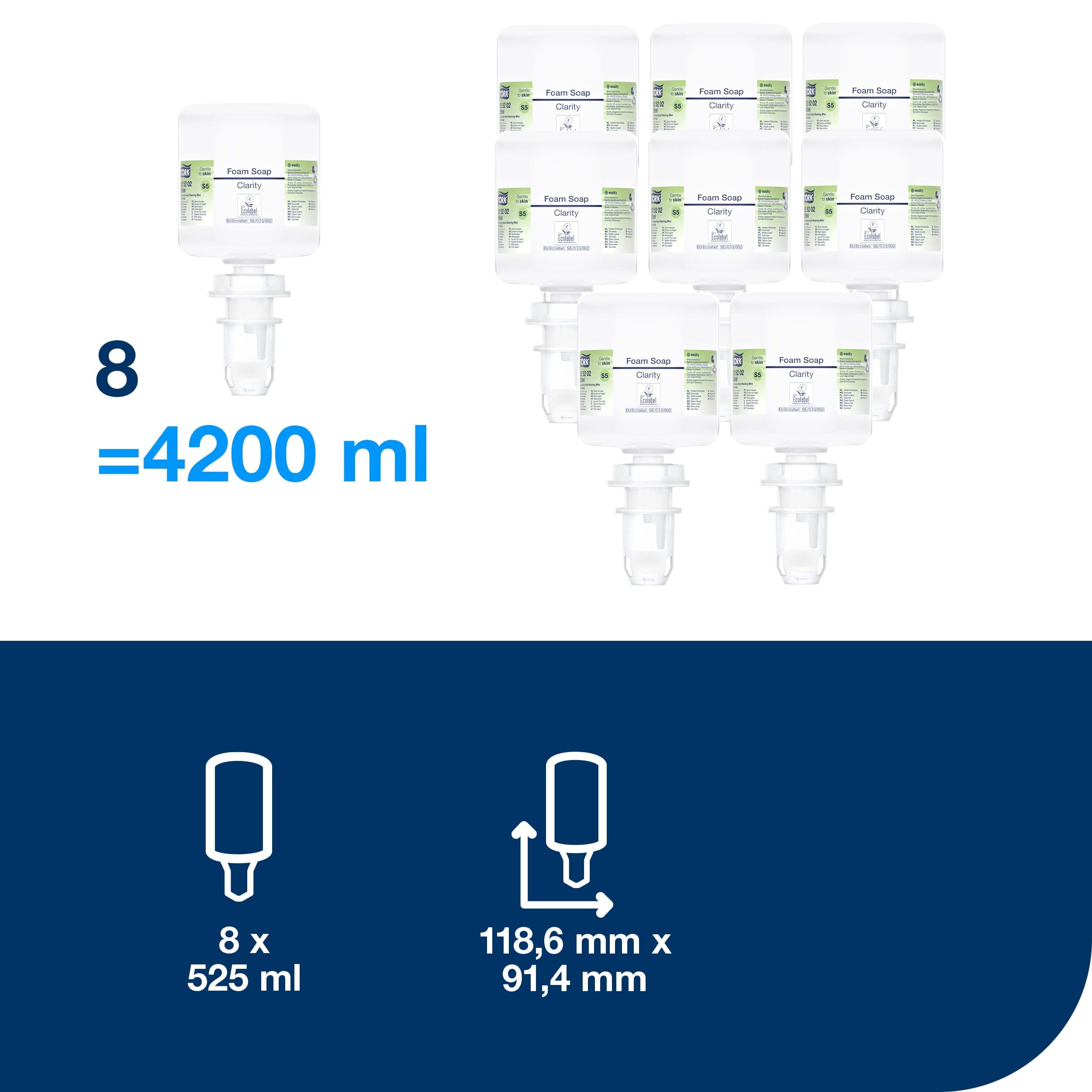 Tork Sapone a schiuma Limpido Mini, S5, flaconi sigillati per un'ottima igiene, 8 flaconi da 525 ml, 525202