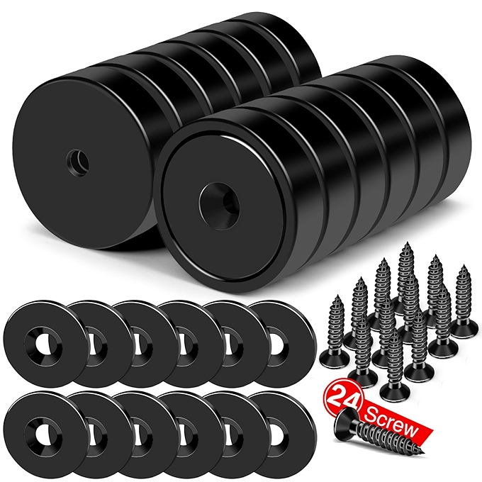 MIKEDE 强力钕铁硼杯磁铁 12个装 黑色圆底带沉孔工业级磁铁