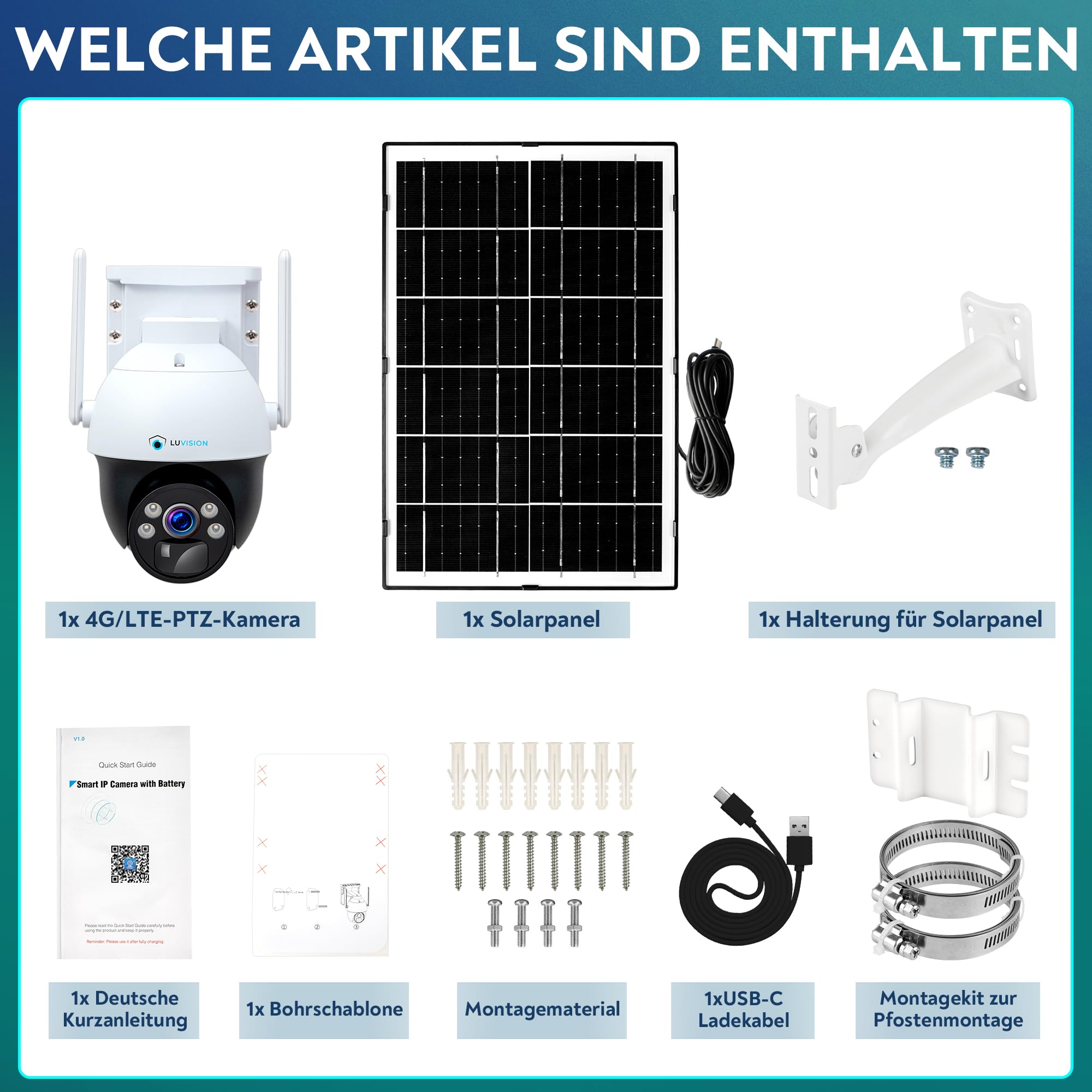 4G LTE【4MP+PTZ+ PC Software】 Solar Überwachungskamera inkl. SIM Karte, außen, Solarpanel, 18000mAh Akku Batterie, 2-Wege Audio, KI Bewegungsverfolgung, Auto Tracking AOV 24/7 Daueraufnahme