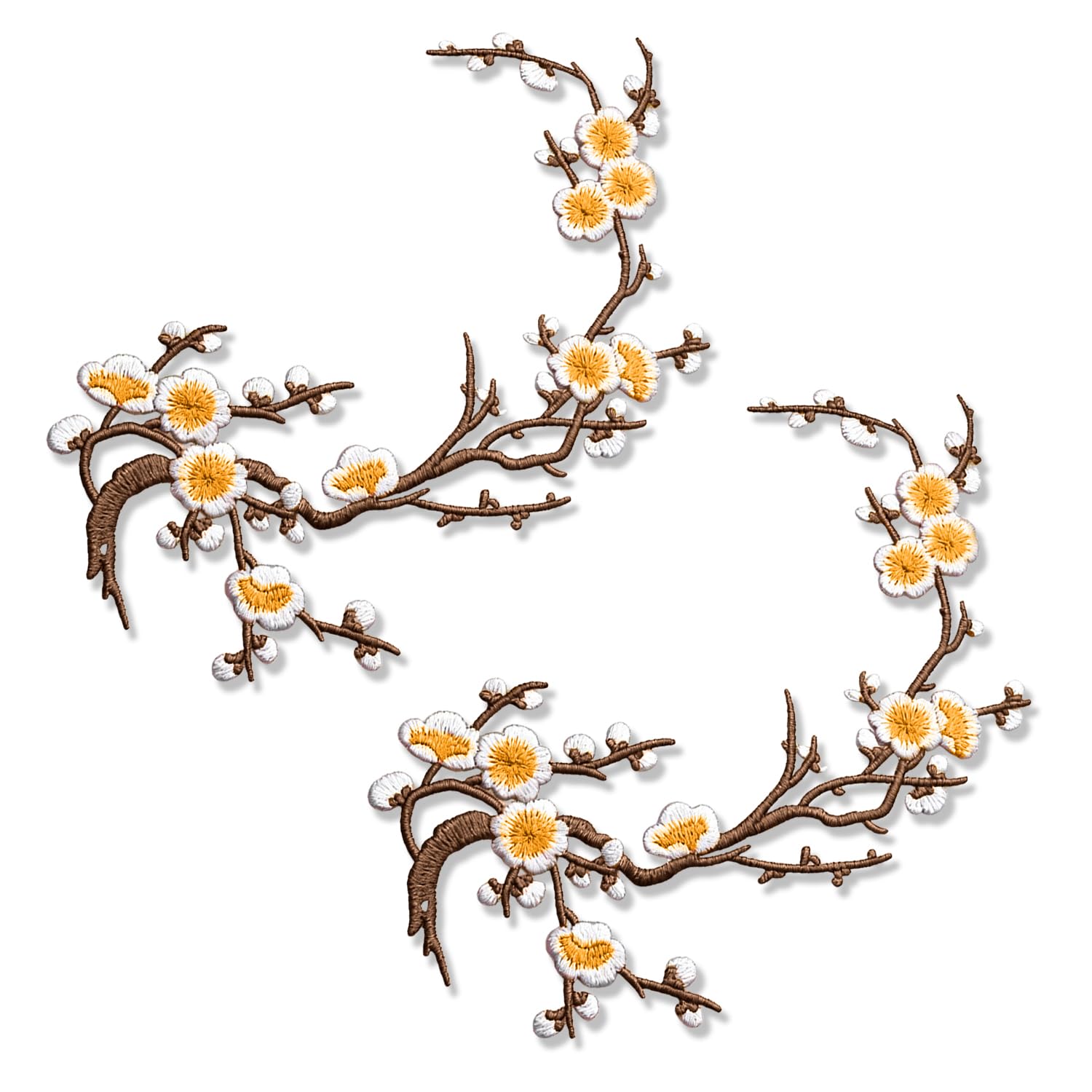 2 Pcs Plum Flower Embroidery Patches | Blossom Iron on Patches Vintage Floral Embroidered Applique for Clothing Jeans Bags DIY Crafts Sewing (White Yellow Flowers)