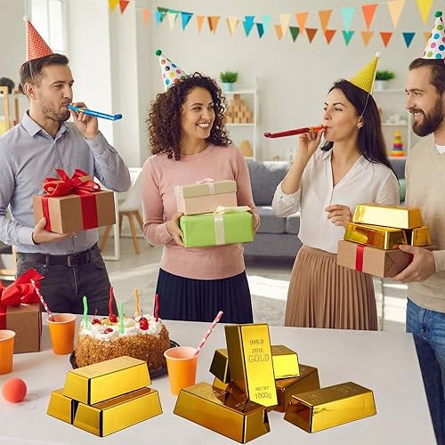 Miniatura 6 de HyDren 12 barras de oro falsas, réplicas de lingotes de oro brillantes, accesorios de película de ladrillo brillante, decoración de escenario,