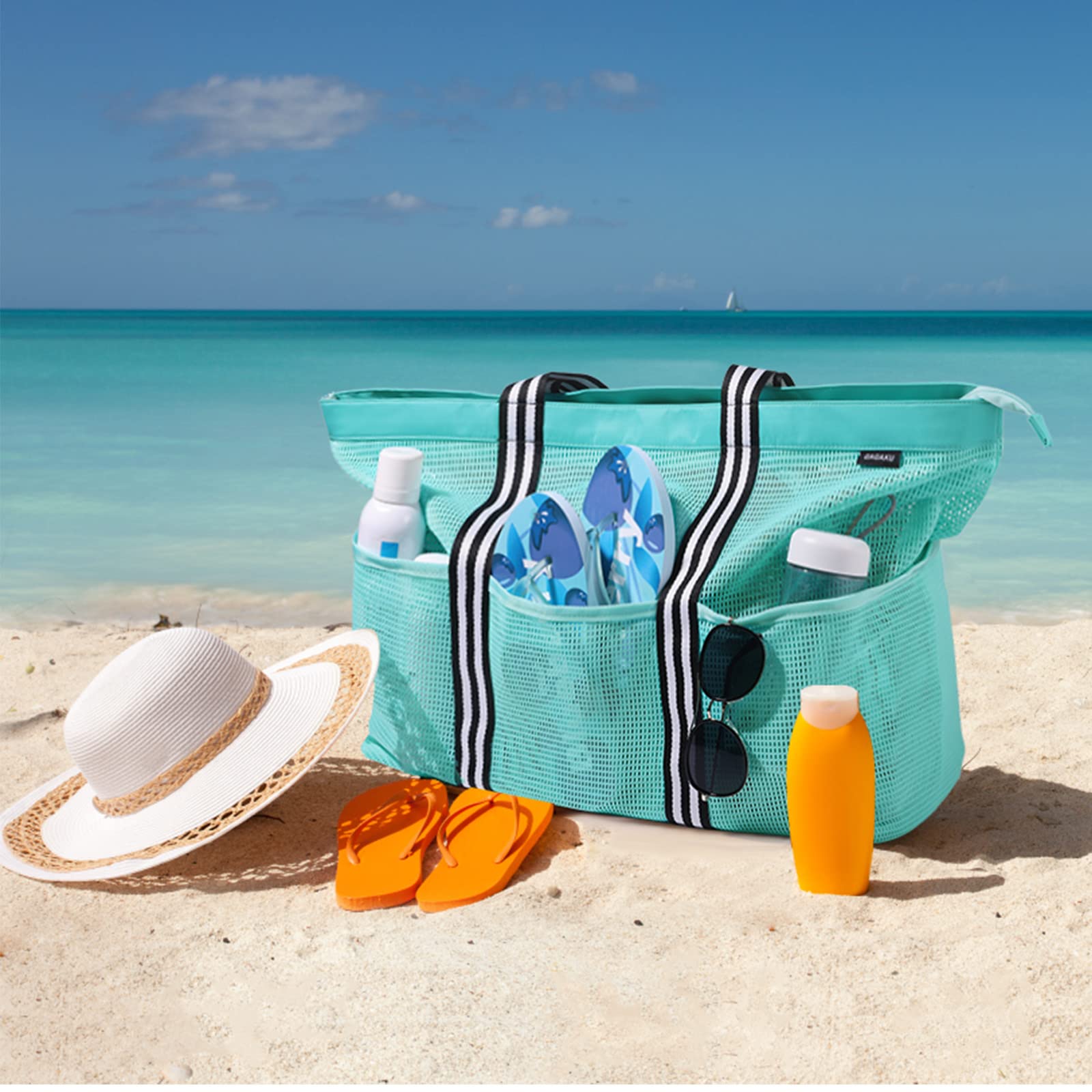 GAGAKU Bolsa de playa XXL/3XL con compartimento frigorífico, impermeable, con cremallera, plegable, grande, para familia, mujer, piscina, viajes
