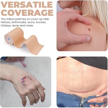 Tattoo Cover Up Tape, 10cm x 5m, Breathable Tattoo Cover Up Patch, Ultra Thin Elastic Cuttable Sticker, Ideal for Covering Big Tattoos Scar, Beige