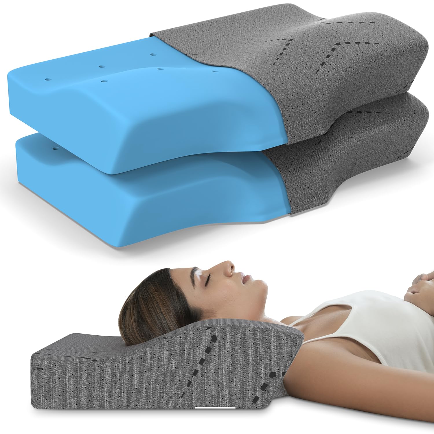 MY ARMOR Cervical Pillow for Neck Pain | 2 Years Warranty | Grey Velvet
