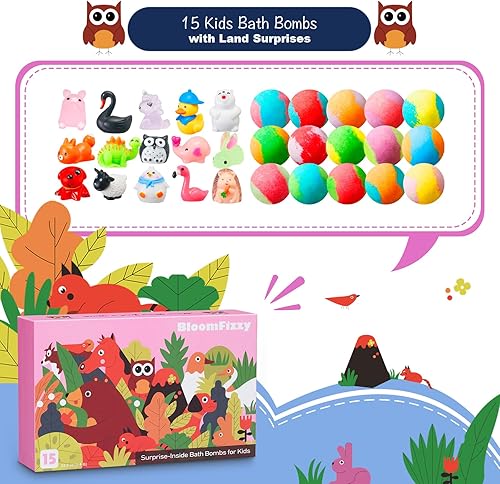 Miniatura 2 de Jungle Adventure - Bombas de baño para niños, 15 bombas gaseosas perfumadas con juguetes sorpresa de animales terrestres en el interior, juego de