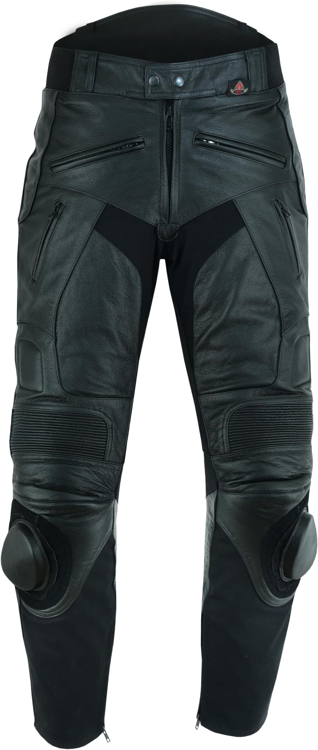 Texpeed Mens Leather Motorcycle Trousers With Sliders - Motorbike Racing Touring Pants With Genuine Biker CE Armour (EN 1621-1) Protection Black - 38W / 32L