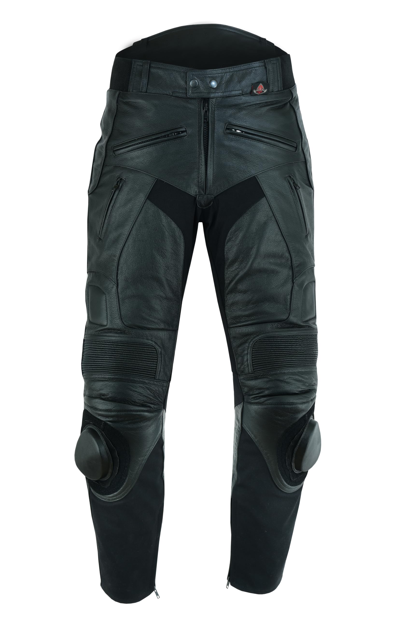Texpeed – pantaloni da moto in pelle per uomo con protezioni – nero – pelle pieno fiore con sliders, protezioni EN 1621-1 - L Girovita/Gamba Lunga