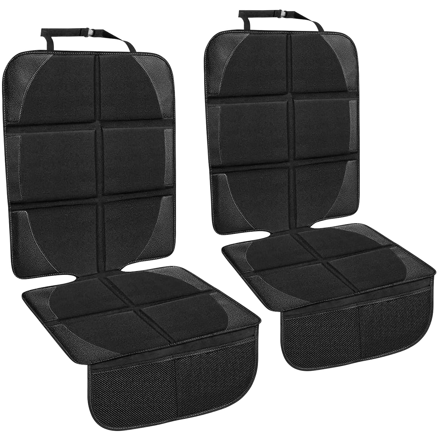 RUNETI Car Seat Protector for Child and Baby Seats - 2 Pack Premium Fabic Waterproof & Non-Slip Backing Thick Padding with Mesh Storage Pockets for