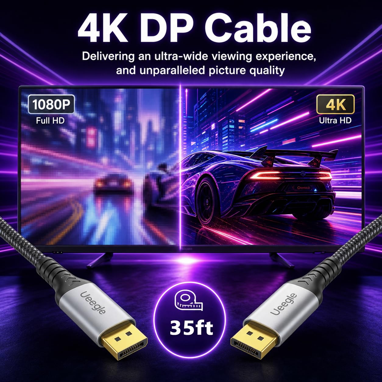 Cavo Displayport lungo 4 K, 0,9 m, DP 1.2 Display Port a Display Port, cavo di supporto 4K a 60Hz, 2K a 165Hz, 2K a 144Hz, 21,6 Gpbs ad alta velocità DP a DP per monitor da gioco, scheda grafica, PC