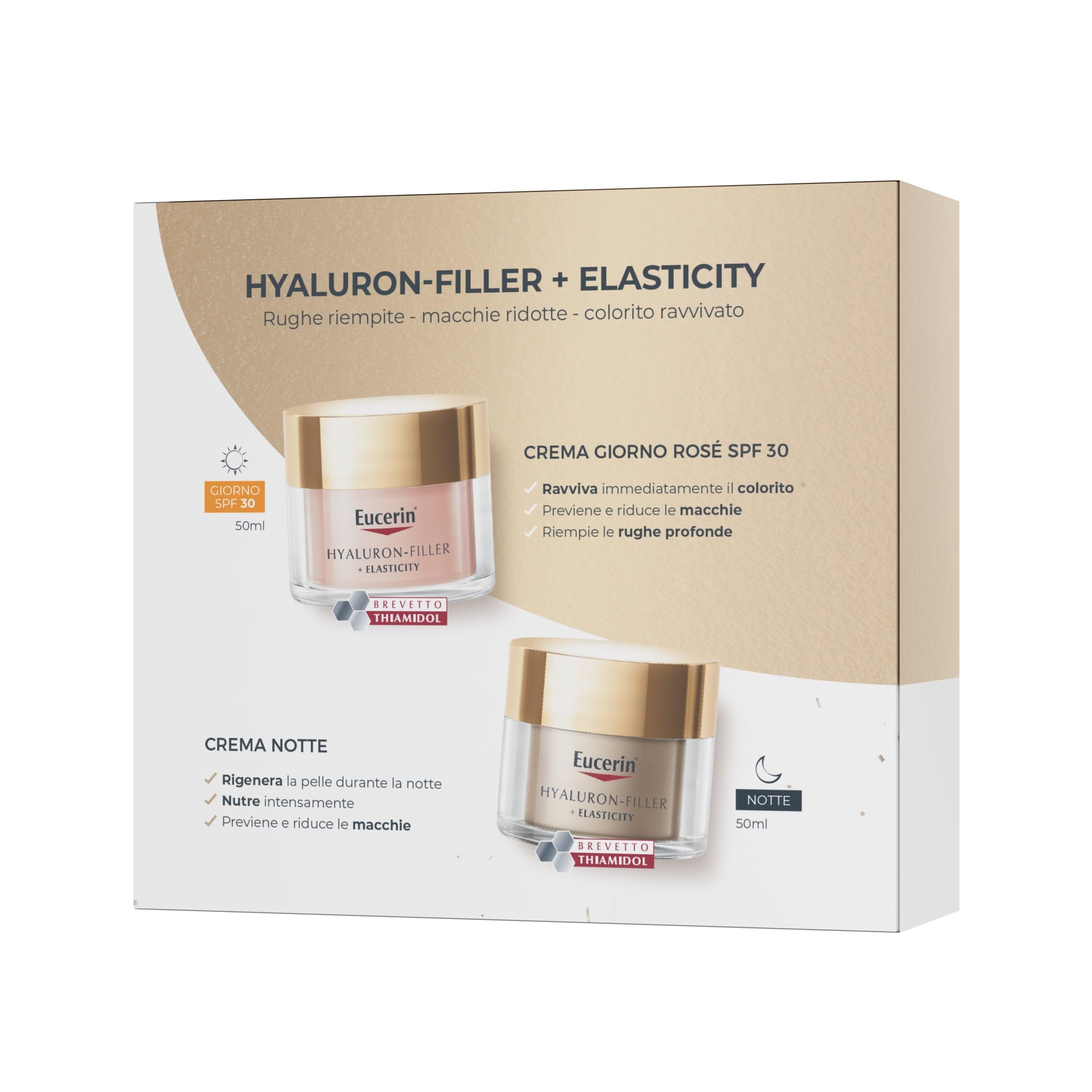 Eucerin Skincare Kit Routine Anti-Età Uniformante, Cofanetto regalo donna beauty con Hyaluron-Filler + Elasticity Crema Giorno Rosé SPF 30 50 ml e Crema Notte 50 ml per una doppia azione antimacchie