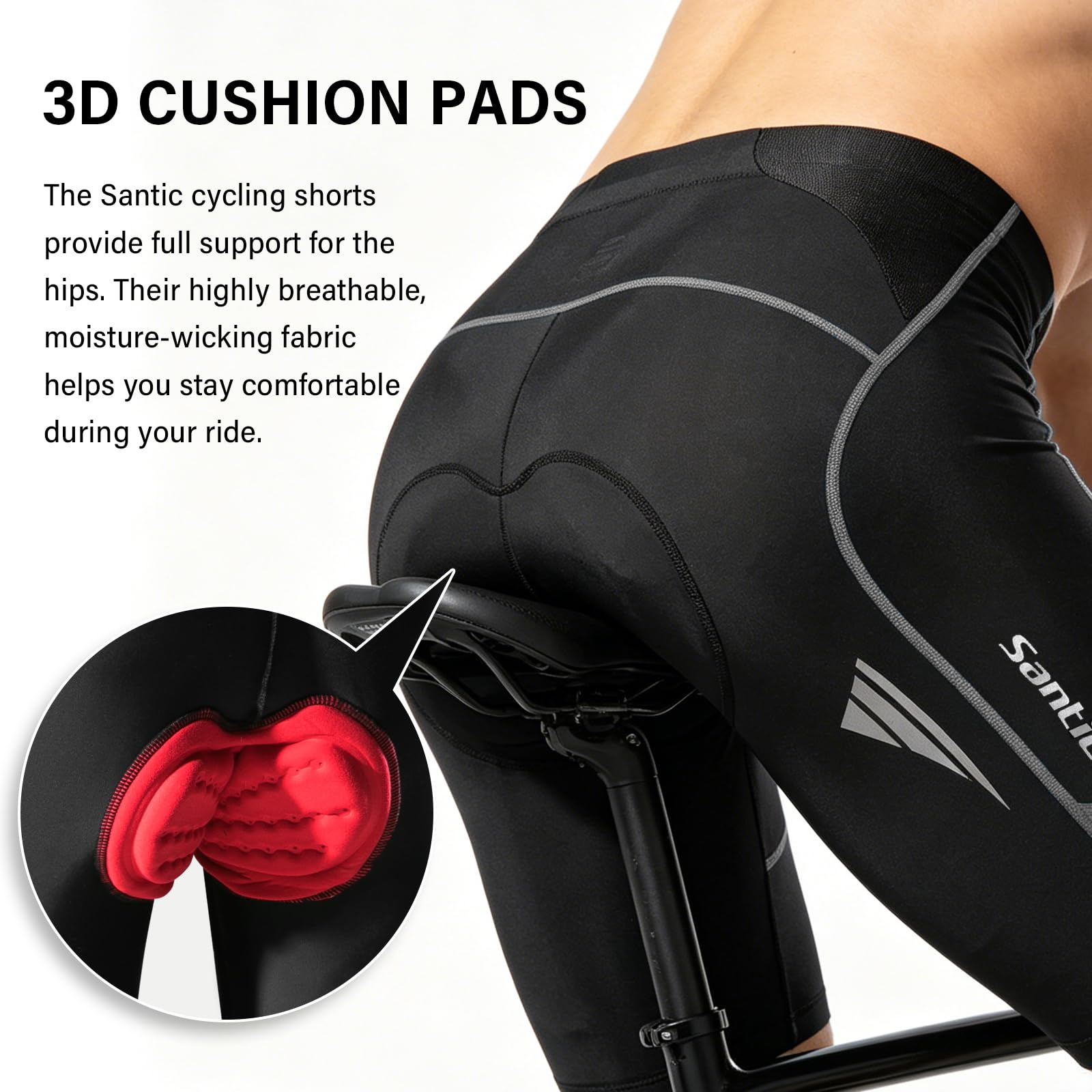 Santic Pantaloncini da ciclismo da uomo per ciclismo, pantaloni da bicicletta aderenti 4D Coolmax imbottiti