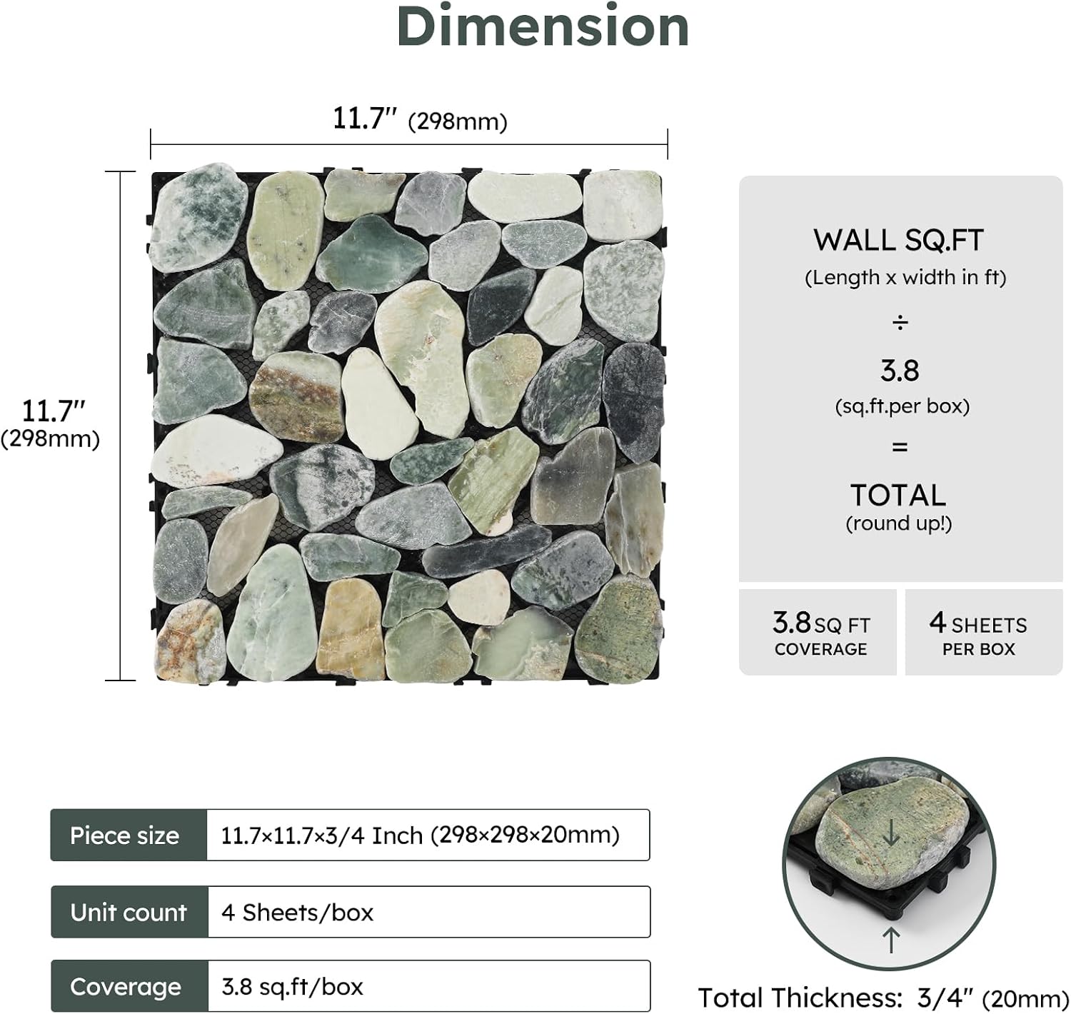 Diflart Natural Stepping Stones Deck Tiles for Outdoor Ocean Green 4 Sheets