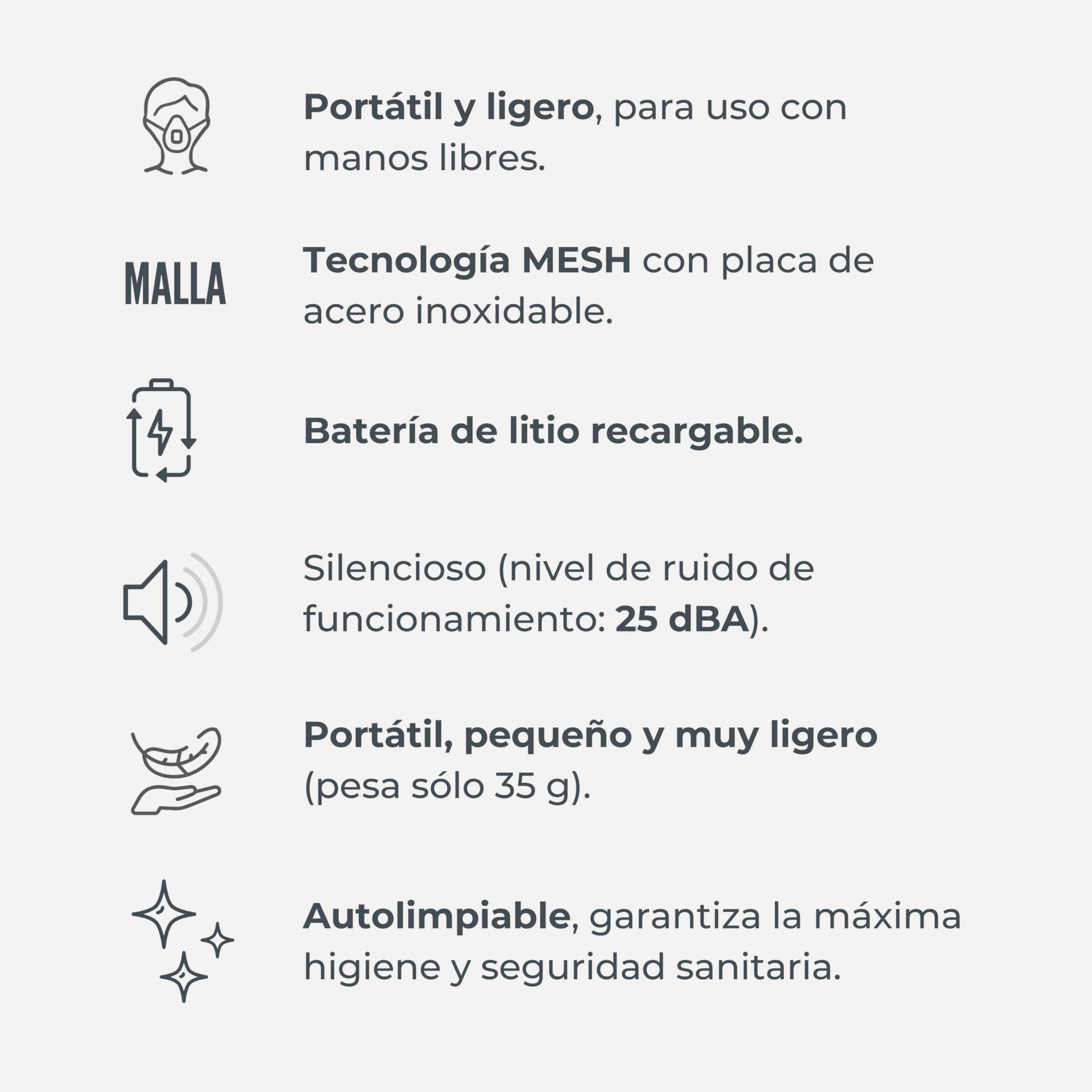 Aerosol Nuvita 5078 Wearable MESH - Manos libres, ligero, silencioso, autolimpiable con batería recargable