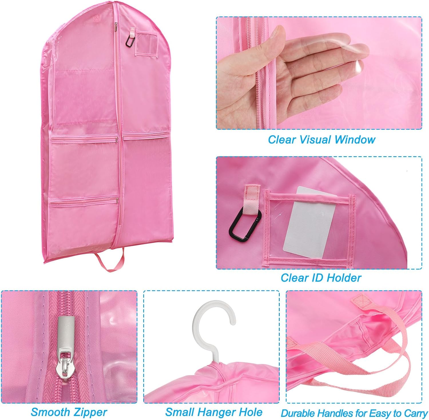 PATIKIL Garment Bags for Dance Costumes, 40 Inch Hanging Garment Bag with 4 Pockets Name Tag Handles for Dance Competition Skating, Pink